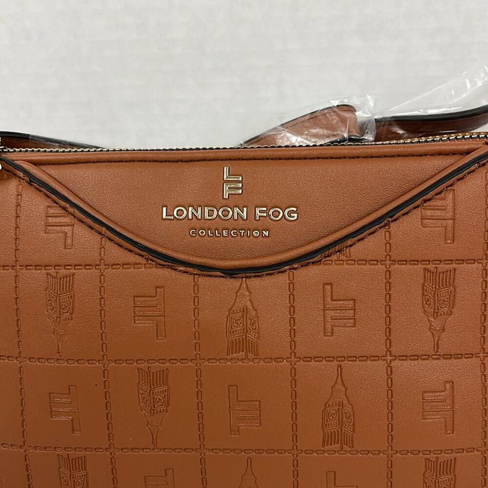 London Fog Susan Tower Signature Embossed Crossbody Bag Cognac Purse Handbag - Picture 2 of 10